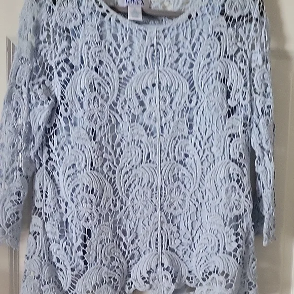 BFA Classics Light Blue Lace Long Sleeve Blouse Women's Small - Picture 5 of 11